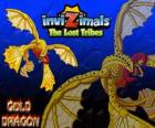 Gold Dragon. Invizimals Las Tribus Perdidas. Dragón de oro con cuatro alas que brilla más que el sol