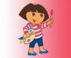 Dora la exploradora con los pinceles y la paleta de colores