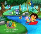 Dora y su amigo el mono Botas en un bote