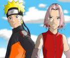 Los protagonistas Naruto Uzumaki y Sakura Haruno sonrientes