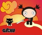 Garu con su querida mascota, el gato Mio