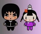 Ching y Abyo, la amiga de Pucca con su gallina Gwon y el amigo de Garu