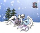 Abbey Bominable jugando con su mascota, el bebé mamut Shiver