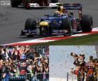 Mark Webber celebra su victoria en el Gran Premio de Inglaterra 2012