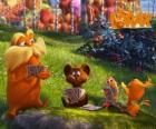 El Lorax jugando con los animales del valle de Trúfula