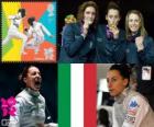 Podio Florete individual Femenino, Elisa Di Francisca (Italia), Arianna Errigo (Italia) y Valentina Vezzali (Italia) - Londres 2012 -