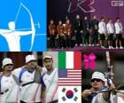 Podio Tiro con arco masculino por equipos, Italia, Estados Unidos y Corea del Sur - Londres 2012 -
