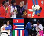 Podio Judo femenino - 52 kg, Kum Ae An (Corea del Norte), Yanet Bermoy Acosta (Cuba), Rosalba Forciniti (Italia) y Priscilla Gneto (Francia) - Londres 2012 -