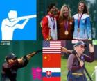 Podio Tiro Skeet femenino, Kim Rhode (Estados Unidos), Wei Ning (China) y Danka Barteková ( Eslovaquia) - Londres 2012 -