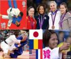 Podio Judo femenino - 57kg, Kaori Matsumoto (Japón), Corina Căprioriu (Rumania) y Marti Malloy (Estados Unidos), Automne Pavia (Francia) - Londres 2012 -