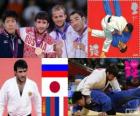 Podio Judo masculino - 73 kg, Mansur Isayev (Rusia), Riki Nakaya (Japón) y Nyam-Ochir Sainjargal (Mongolia), Ugo Legrand (Francia) - Londres 2012 -