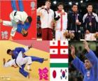 Podio Judo masculino - 66 kg, Lasha Shavdatuasvili (Georgia), Miklós Ungvári (Hungría) y Masashi Ebinuma (Japón), Cho Jun-Ho (Corea del Sur) - Londres 2012 - 