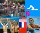 Podio natación relevo 4 x 200 metros estilo libre masculino, Estados Unidos, Francia y China - Londres 2012 -