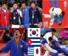 Podio Judo masculino - 90 kg, Song Dae-Nam (Corea del Sur), Asley González (Cuba) y Ilias Iliadis (Grecia), Masashi Nishiyama (Japón) - londres 2012 - 