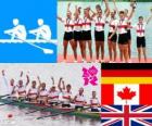 Podio remo 8 con timonel masculino, Alemania, Canadá y Reino Unido - Londres 2012 -