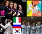 Podio esgrima florete por equipos femenino, Italia, Rusia y Corea del Sur - Londres 2012 -