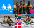 Podio remo 4 sin timonel ligero, Sudáfrica, Reino Unido y Dinamarca - Londres 2012 -