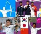 Podio tiro con arco masculino individual, Oh Jin-Hyek (Corea del Sur), Takaharu Furukawa (Japón) y Dai Xiaoxiang (China) - Londres 2012 -
