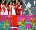 Podio Bádminton doble mixto, Zhang Nan, Zhao Yunlei (China), Xu Chen, Ma Jin (China) y Joachim Fischer, Christinna Pedersen (Dinamarca) - Londres 2012 -