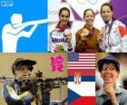 Podio tiro Rifle de 3 posiciones a 50 metros femenino, Jamie Lynn Gray (Estados Unidos), Ivana Maksimović (Serbia) y Adéla Sýkorová (República Checa) - Londres 2012 -