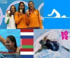Podio natación 50 metros estilo libre femenino, Ranomi Kromowidjojo (Países Bajos), Aliaxandra Herasimenia (Bielorrusia) y Marleen Veldhuis (Países Bajos) - Londres 2012 -