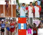 Podio atletismo 20 km marcha masculino, Ding Chen (China), Erick Barrondo (Guatemala) y Wang Zhen (China) - Londres 2012 -