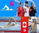 Podio natación 1500 metros estilo libre masculino, Sun Yang (China), Ryan Cochrane (Canadá) y Oussama Mellouli (Túnez) - Londres 2012 -