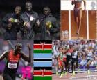 Podio atletismo 800 m masculinos, David Rudisha (Kenia), Nijel Amos (Botsuana) y Timothy Kitum (Kenia), Londres 2012