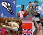 Podio salto plataforma 10 m masculino, David Boudia (Estados Unidos), Qiu Bo (China) y Thomas Daley (Reino Unido), Londres 2012