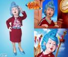 Bessie CorreCorrre de LazyTown hablando con su teléfono móvil o celular