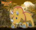 Gabu, Chomp, el dinosaurio más fuerte del Equipo-D, el triceratops de Dinosaur King
