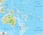 Mapa de Oceanía. Continente formado por Australia y otras islas y archipiélagos  en el oceáno Pacífico