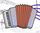 Dibujo de un acordeón con notas musicales