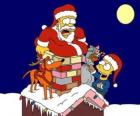 Homer y Bart Simpson ayudan a Papá Noel con los regalos