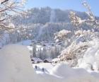 Bonito paisaje completamente nevado