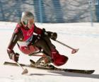 Esquiadora paralímpica en la competición de eslalom