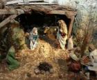 Escena del Nacimiento de Jesús en un establo cerca de Belén