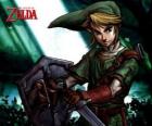 Link con la espada y el escudo en las aventuras del vídeojuego La Leyenda de Zelda