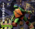 Leonardo, la tortuga ninja atacando con las katanas