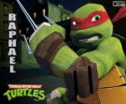 Raphael, la tortuga ninja más agresiva con sus armas en la mano, un par de Sai, una daga de tres puntas