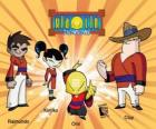 Los cuatro guerreros Xiaolin: Raimundo, Kimiko, Omi y Clay