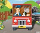 Pat el cartero con su gato Jess en el reparto del correo