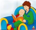 Caillou lee un libro con su padre