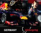 Sebastian Vettel celebra su victoria en el Gran Premio Alemania 2013