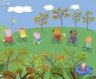 Peppa Pig y sus amigos montando en bicicleta