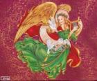 Ángel tocando el arpa para celebrar la Navidad