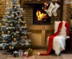 Chimenea adornada para la Navidad