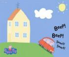 Peppa Pig con su familia en el coche