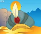 Turbante de Aladino con una piedra preciosa y una pluma