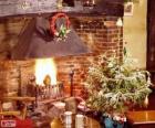 Chimenea rustica decorada para navidad